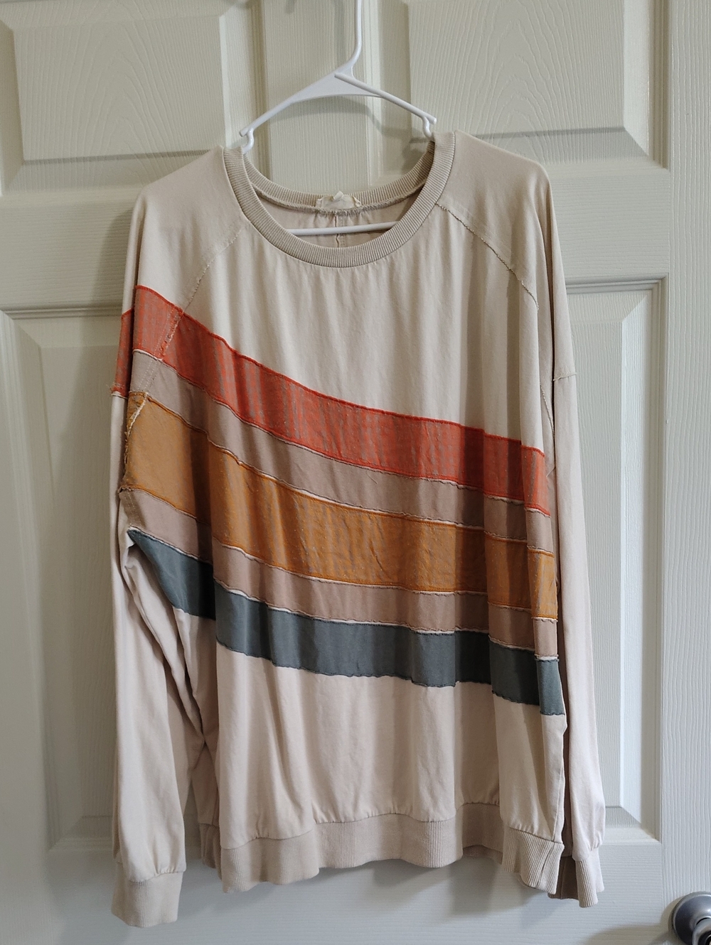 easel Cream Long-Sleeve Pullover with Orange, Mustard & Slate/Green Stripes
